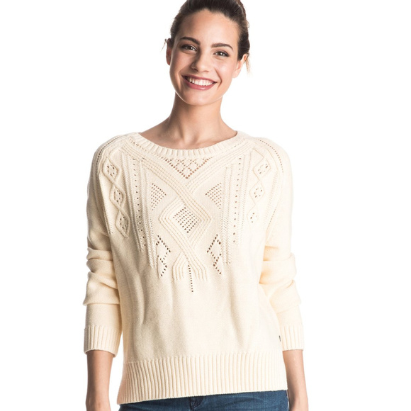 Roxy Sweaters - ROXY WOMEN'S CREAM IVORY OPEN KNIT SWEATER MEDIUM